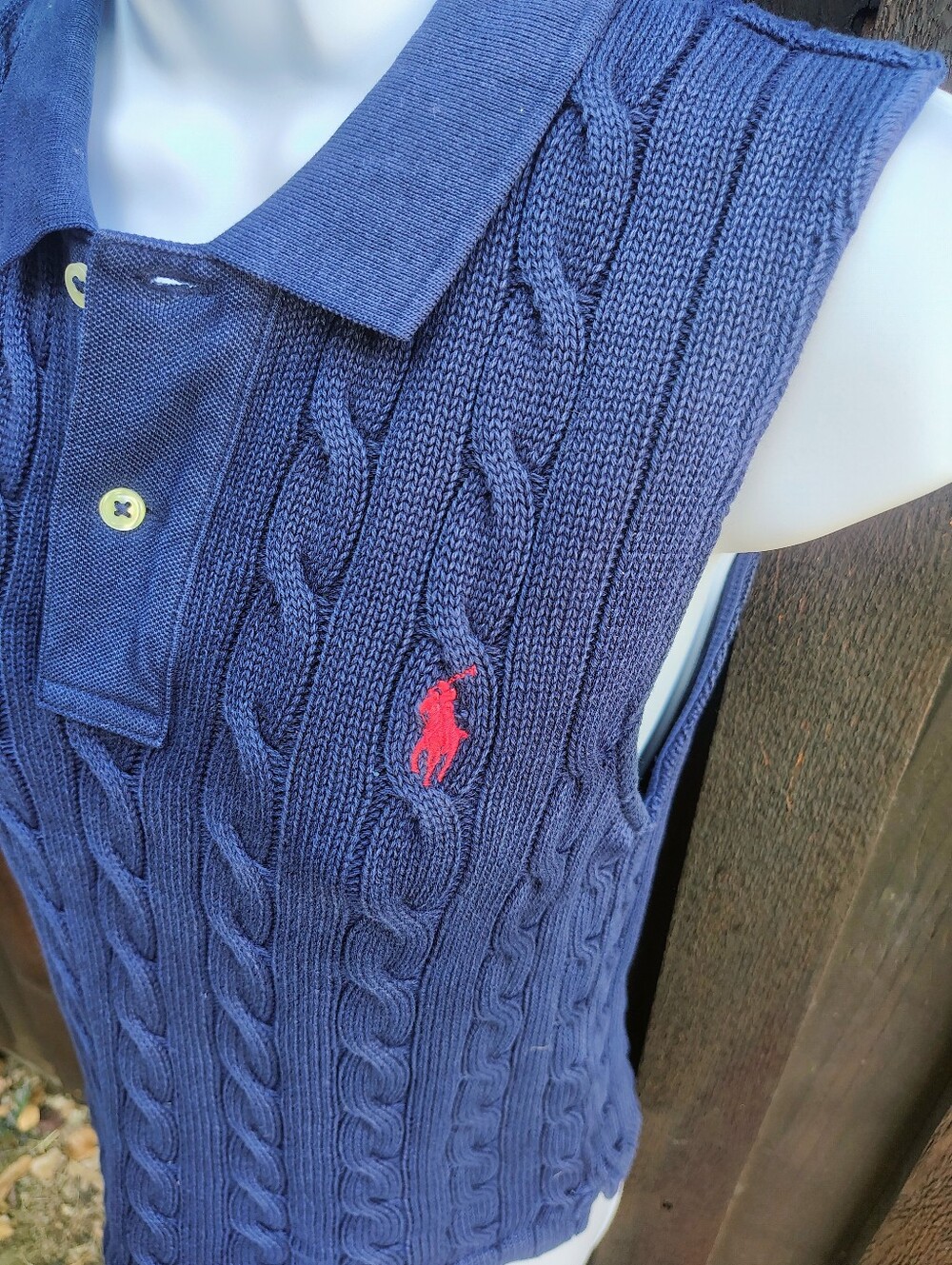 Ralph Lauren Navy Cable-Knit Polo Sweater Vest with Red Logo